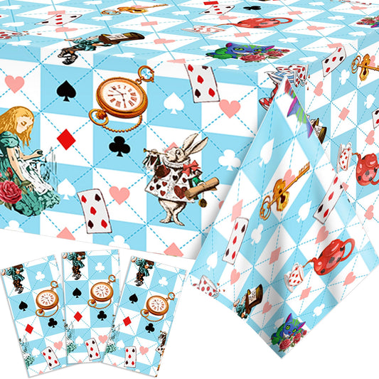 Adirasenotek Wonderland tablecloths 3-piece set creates festive party setup.