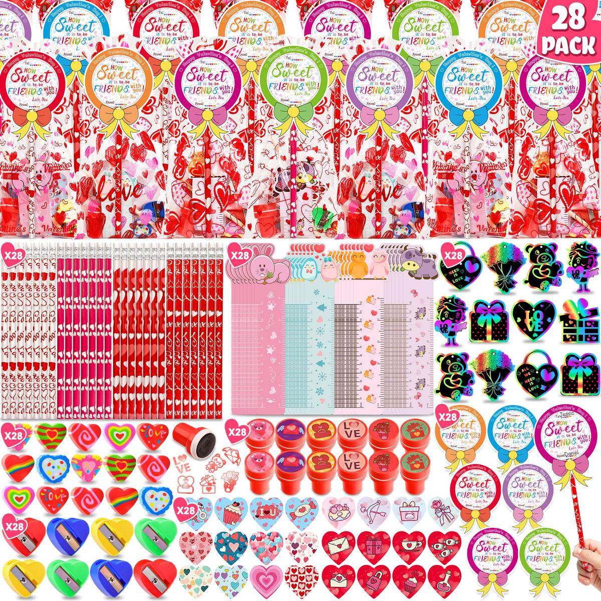 Adisher valentines stationery set contents show 252 pieces for classroom gift exchanges.