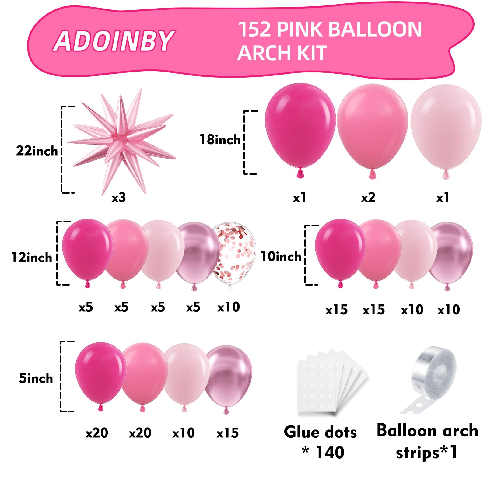 ADOINBY hot pink balloons 18-inch for bold centerpiece arrangements.