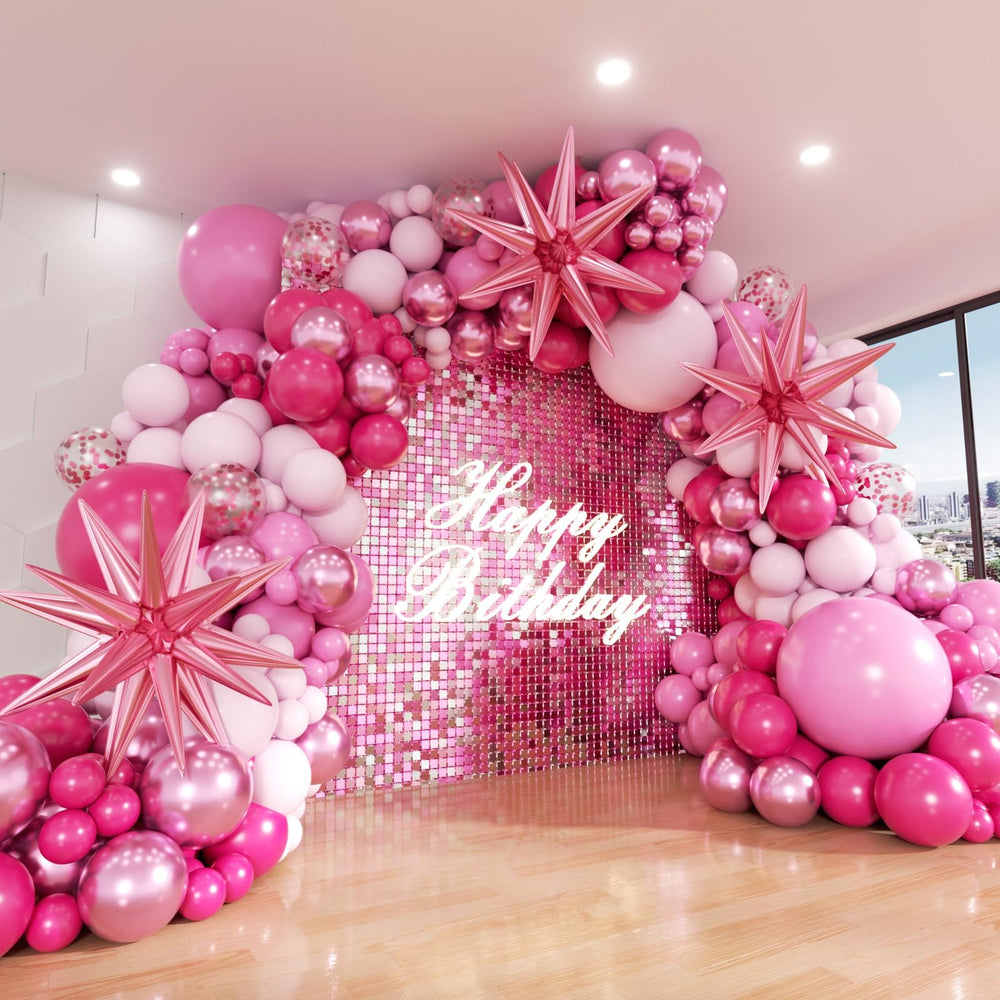 ADOINBY pink balloon arch kit front display for a stunning photo backdrop.