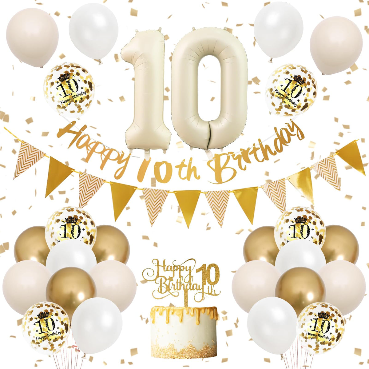 Adorely 10th birthday banner with gold accents for photos