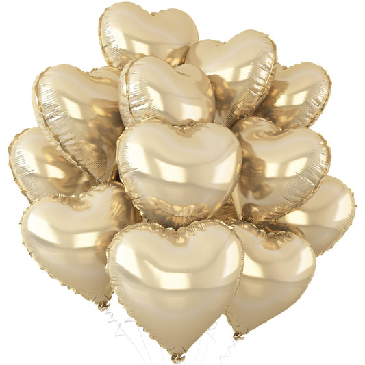 Adorely champagne gold heart balloons, 18-inch foil hearts for festive party décor.