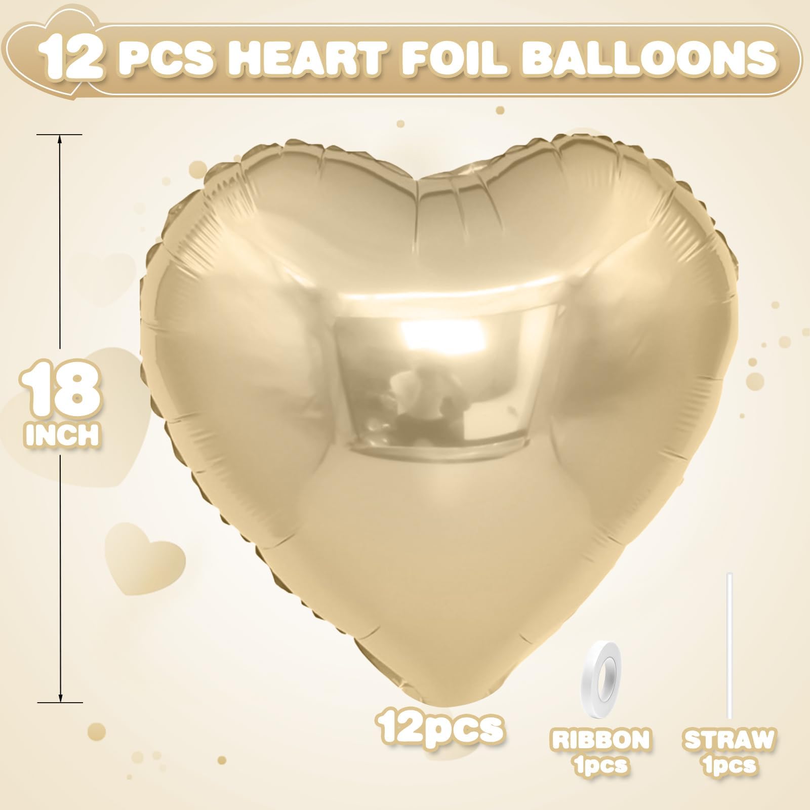 Adorely champagne gold heart balloons for wedding backdrop and photo moments.