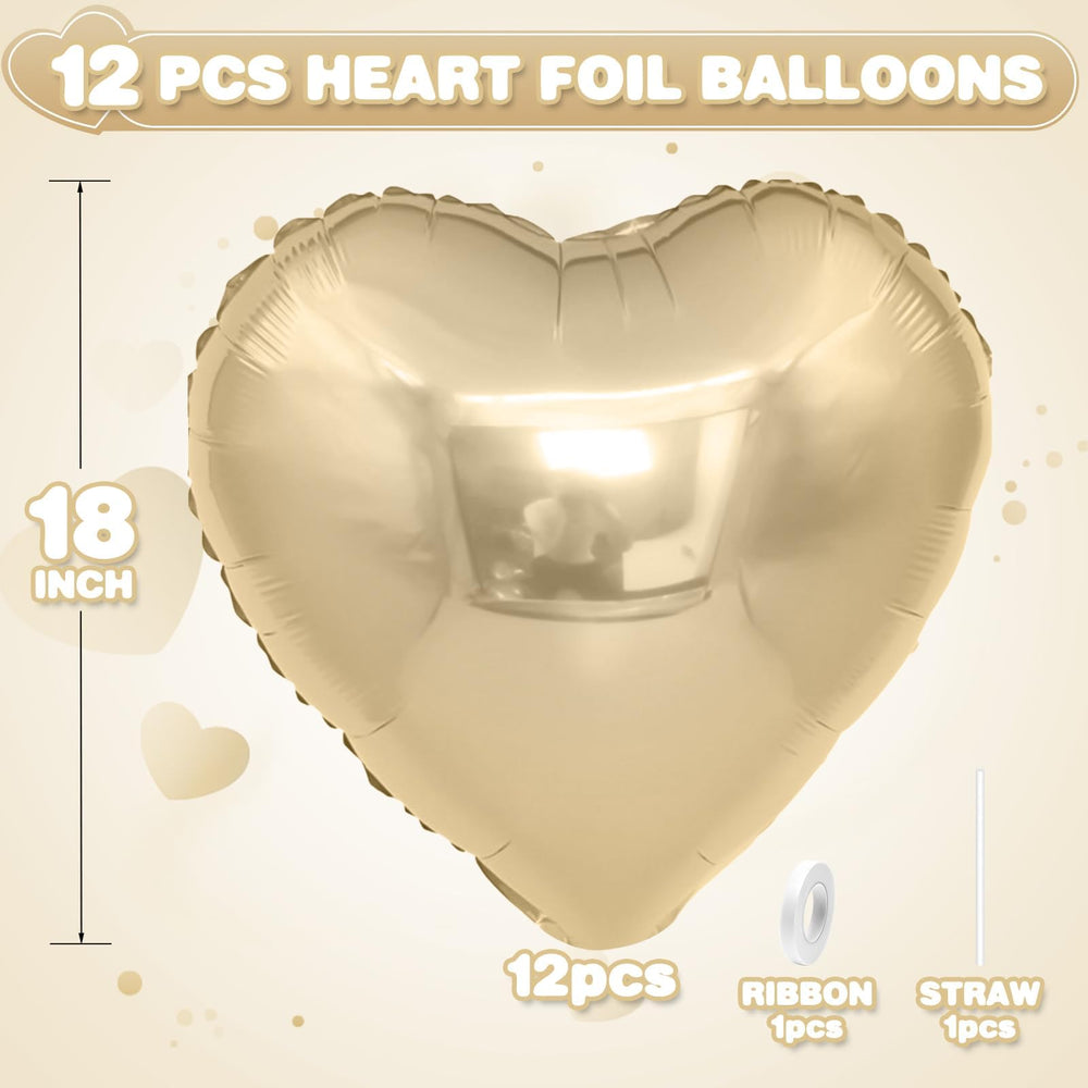 Adorely champagne gold heart balloons for wedding backdrop and photo moments.