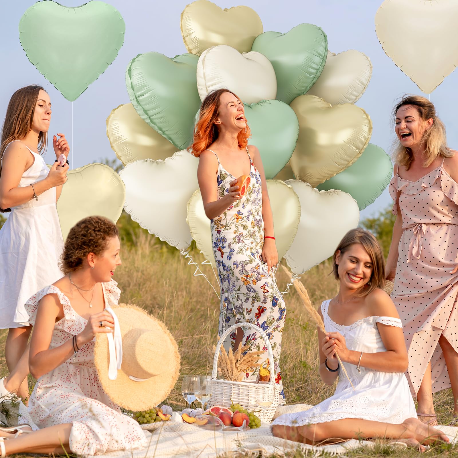 Adorely foil heart balloon collection, gold and sage mix for chic events.