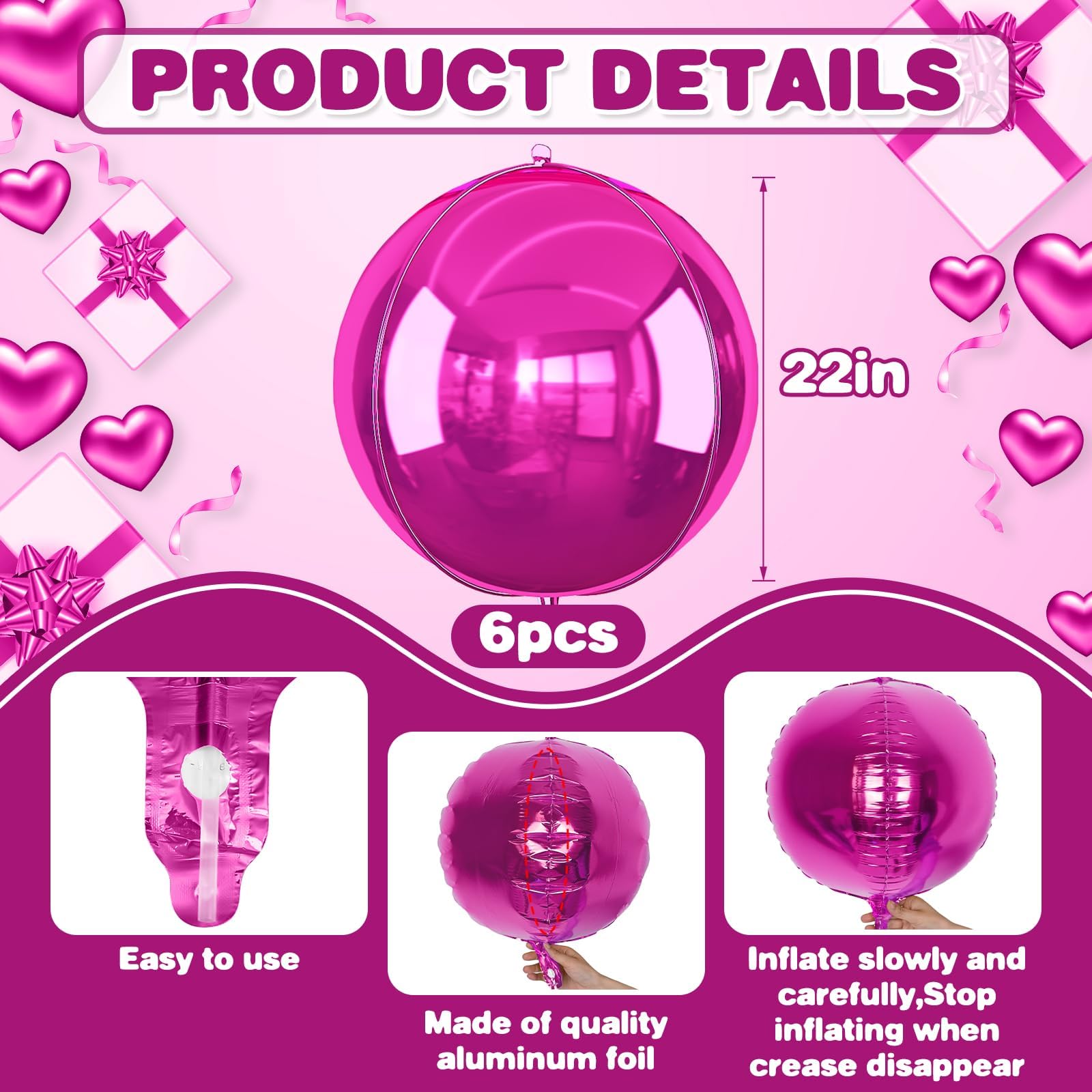Adorely giant 4D round balloon 22inch closeup, a striking centerpiece accent.
