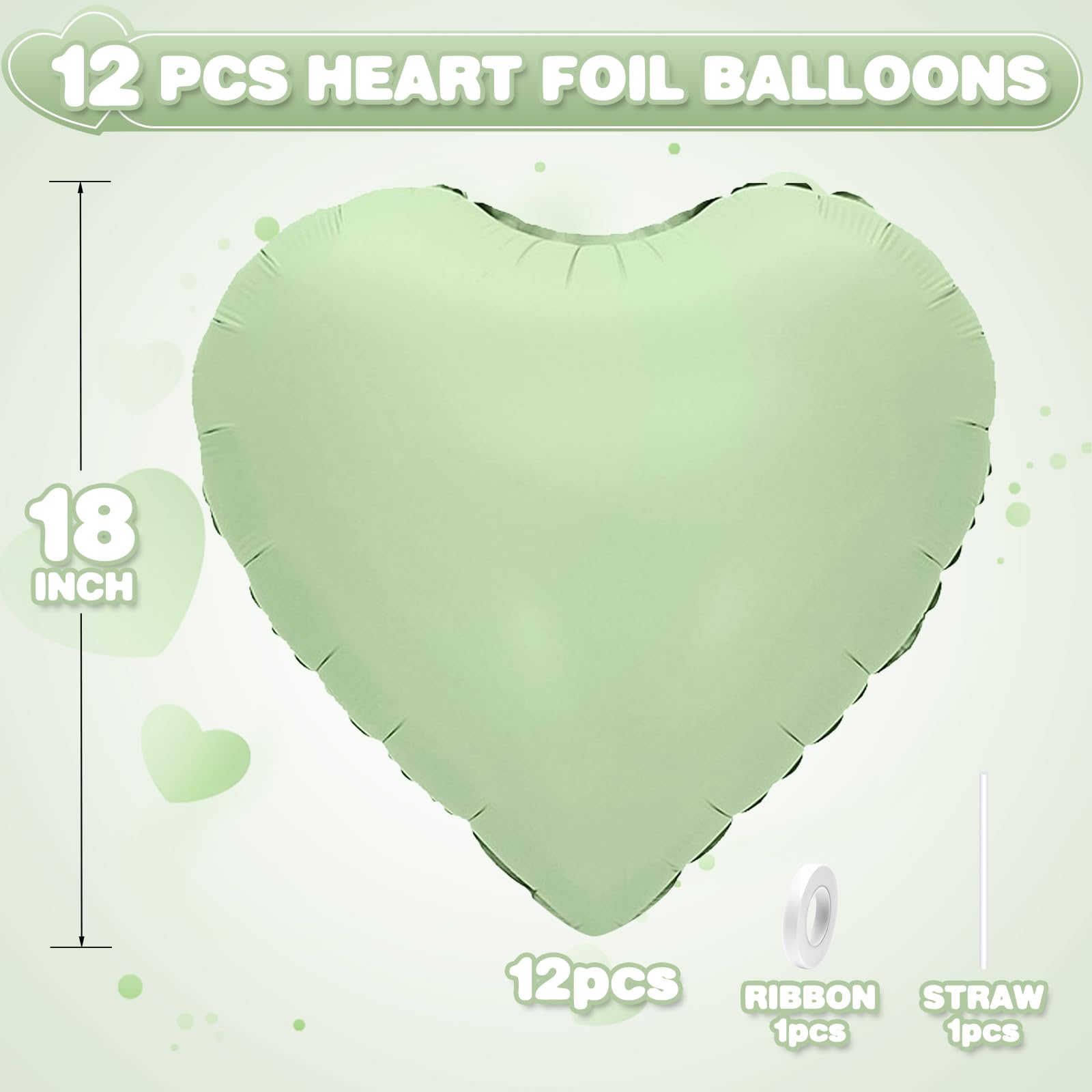 Adorely olive green foil heart balloons with straw for quick inflation
