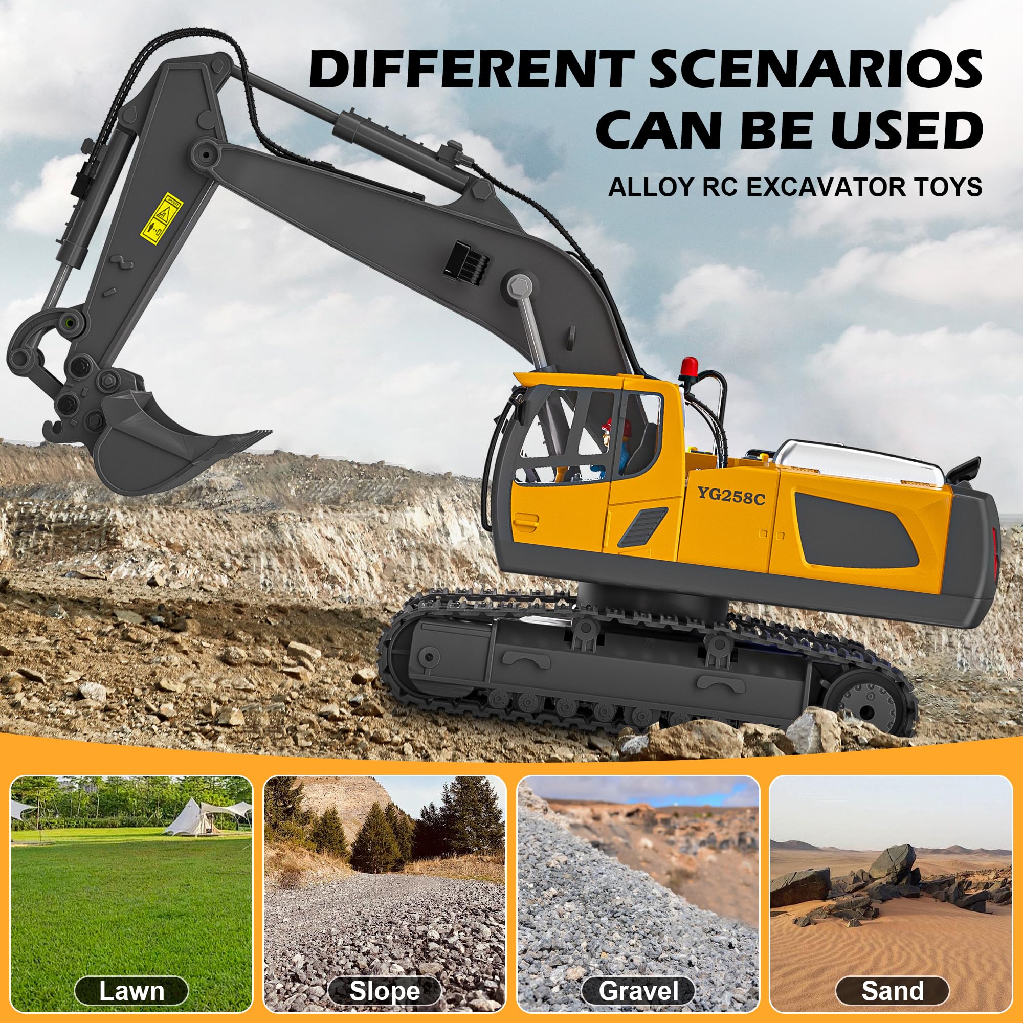 ADTHLIER excavator digs sand and dirt with a sturdy alloy shovel.