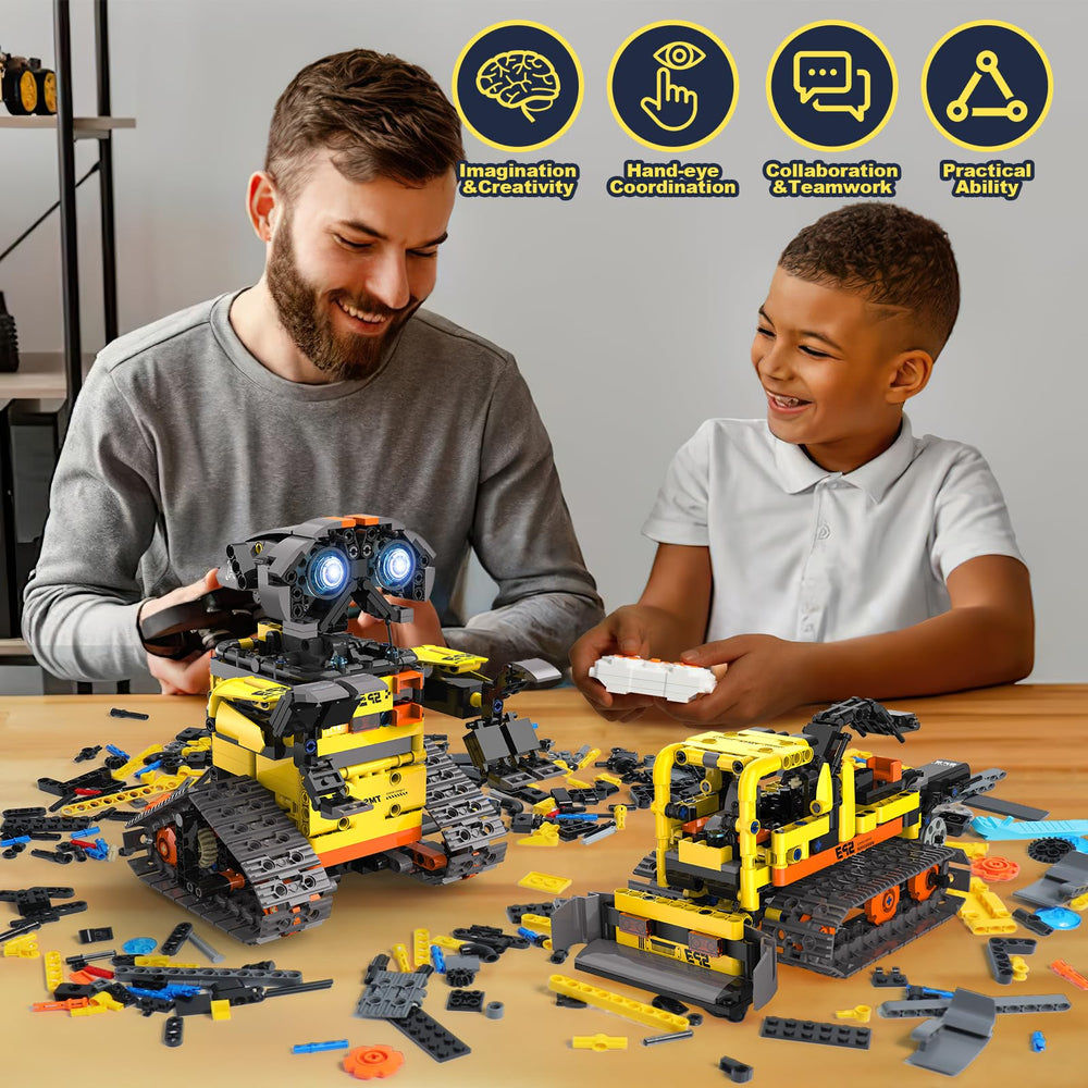 ADUSRIZ 5-in-1 STEM pieces laid out for collaborative building