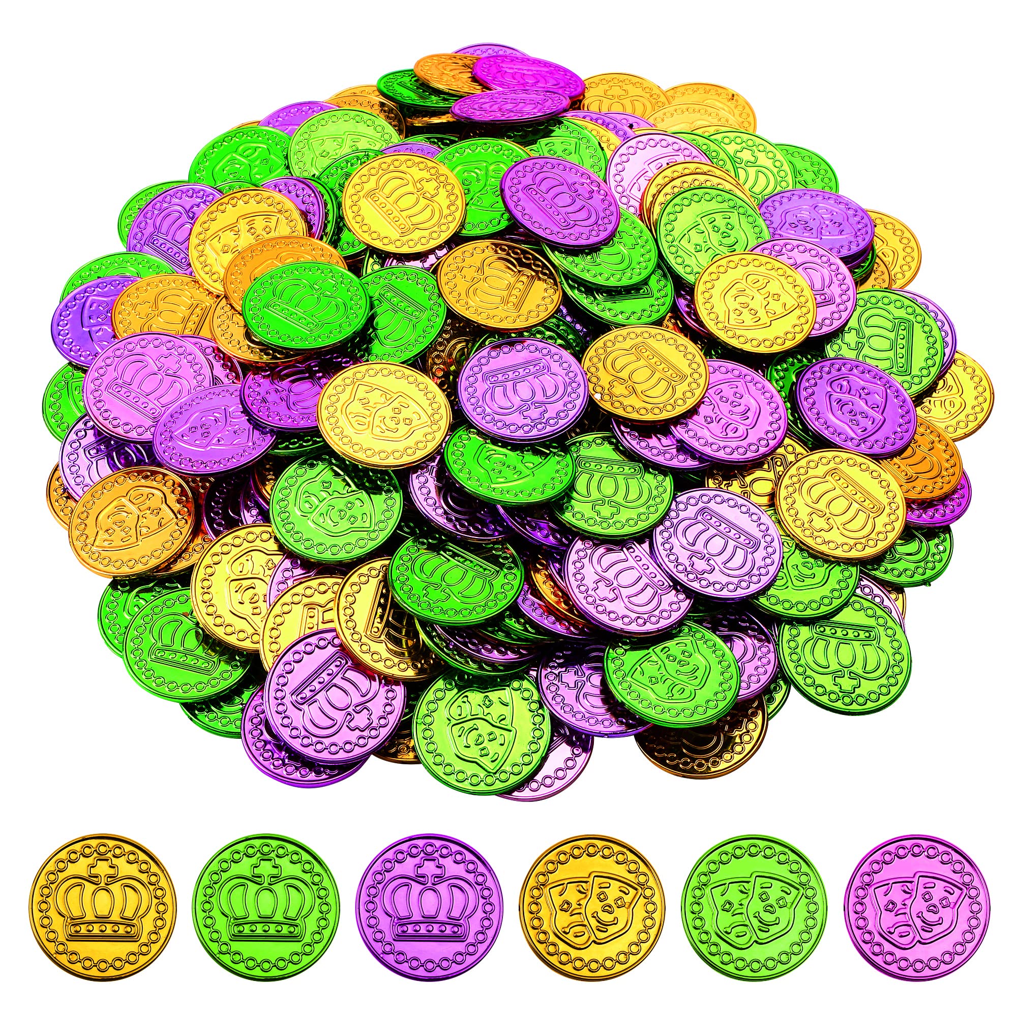 ADXCO Mardi Gras coins gold set for festive decor and interactive party activities.