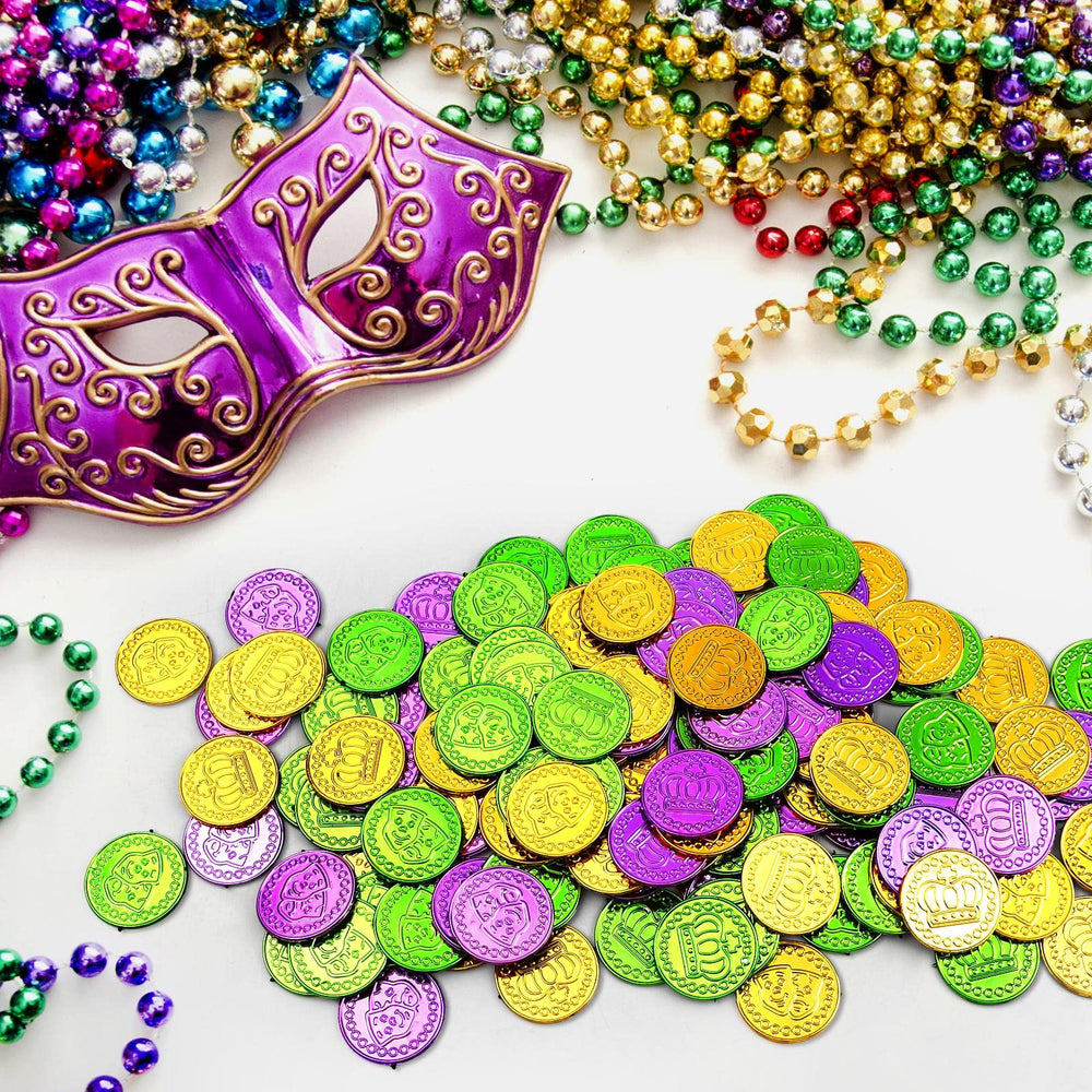 ADXCO Mardi Gras coins being tossed by hand for float parades and games.
