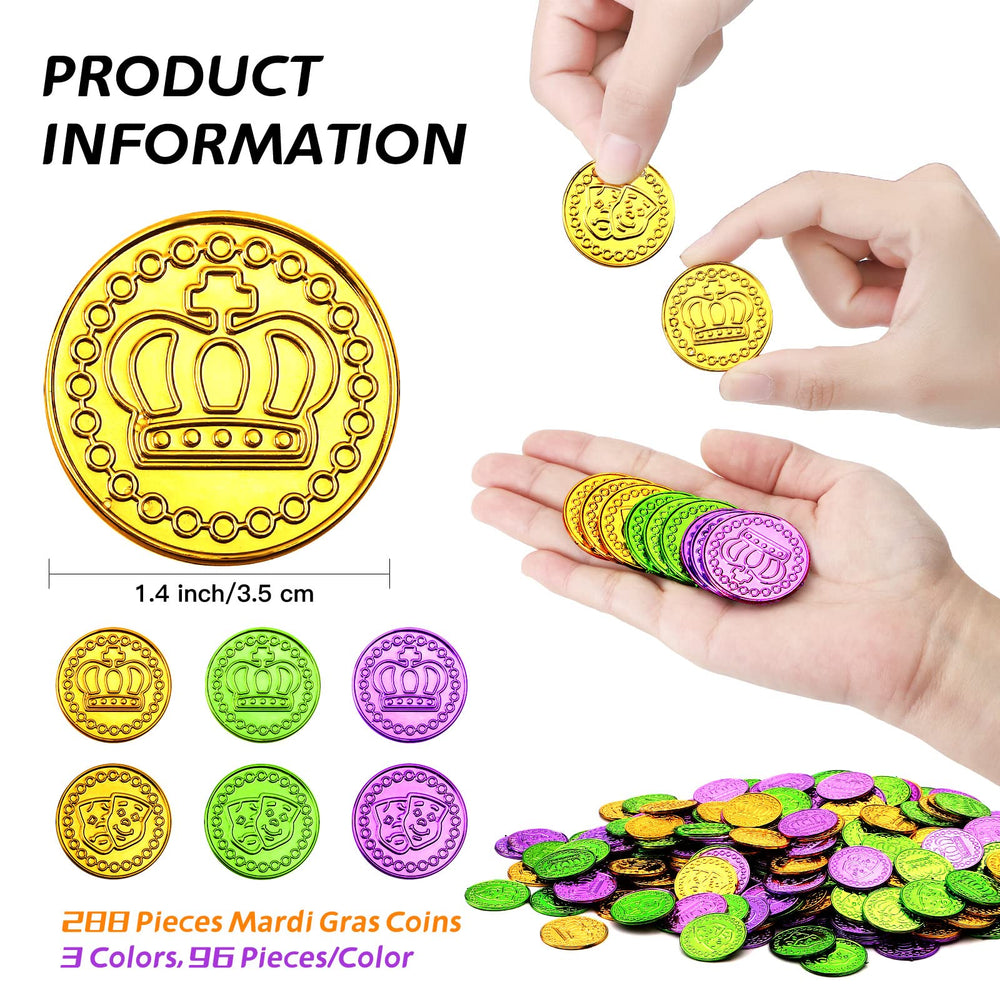 ADXCO Mardi Gras coins purple set suitable for carnival decorations and tossing.