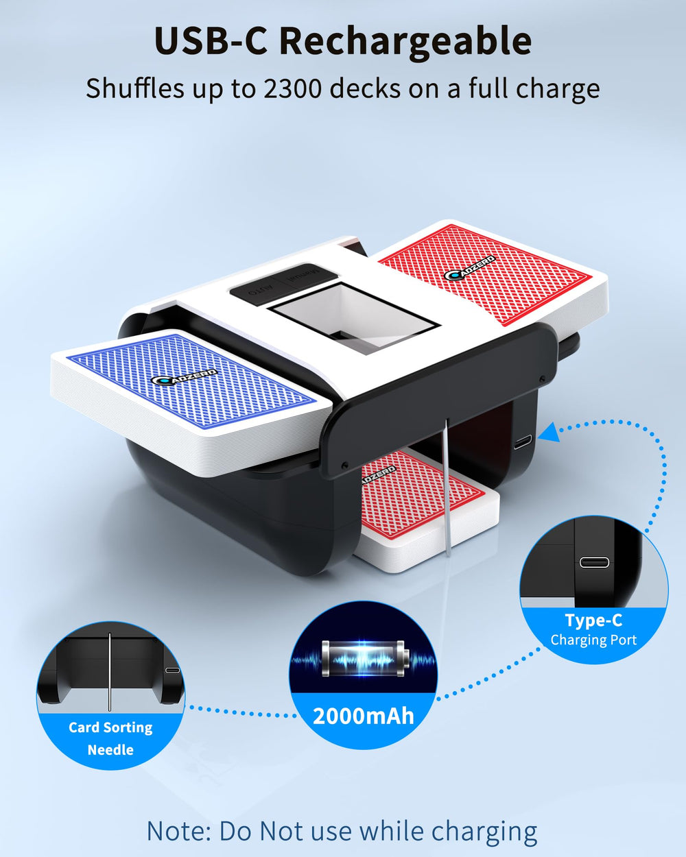 ADZERD shuffler in auto mode shows hands-free efficiency during play.