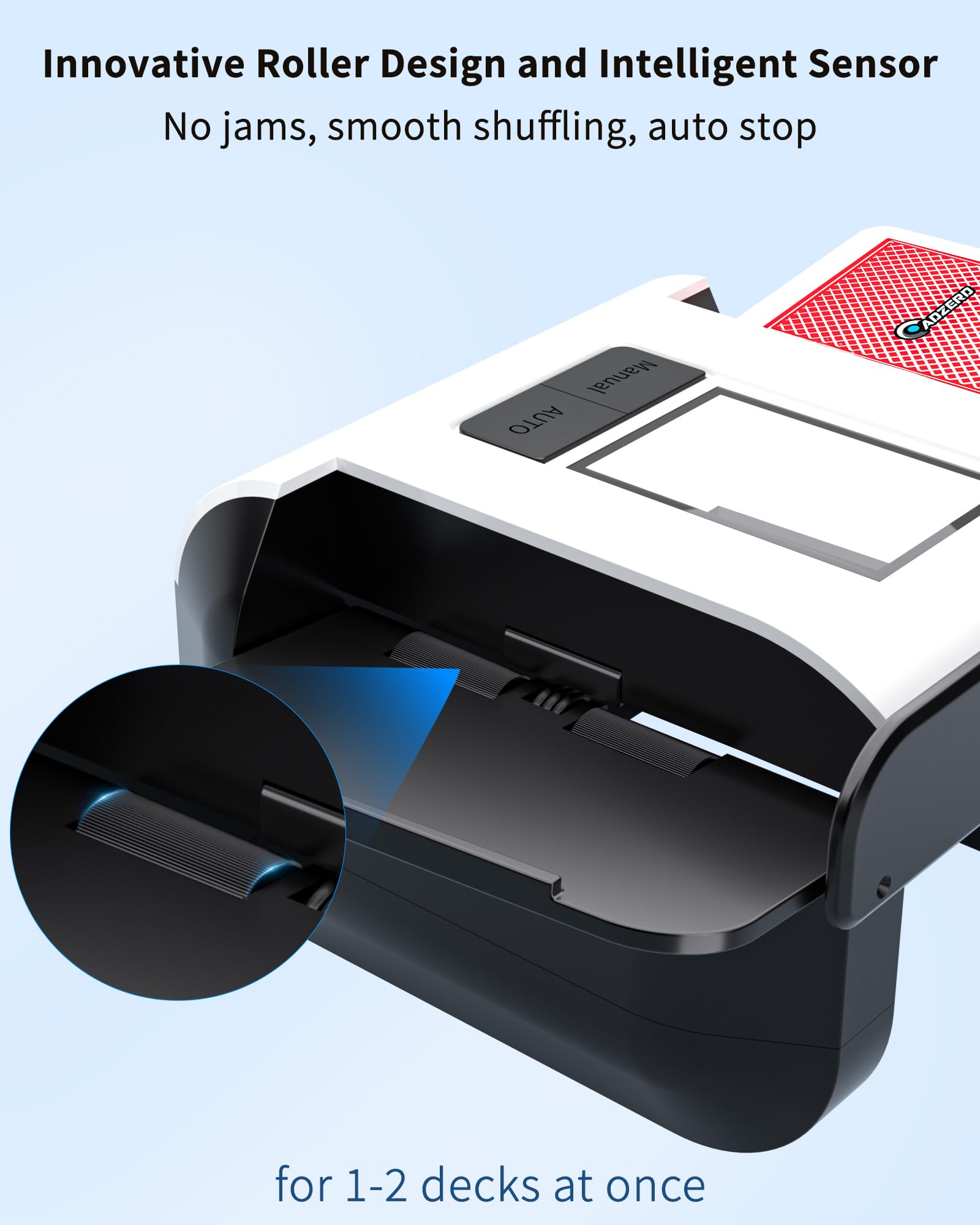 ADZERD shuffler universal compatibility supports varied card types.