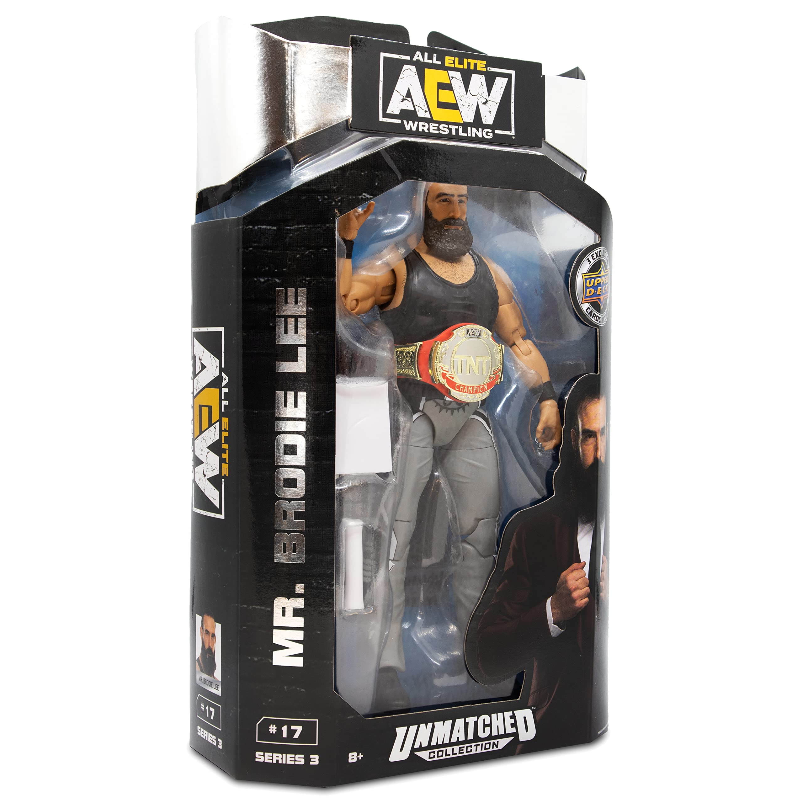 AEW Unmatched Series 3 figure with accessories ideal for shelf display and pose versatility.