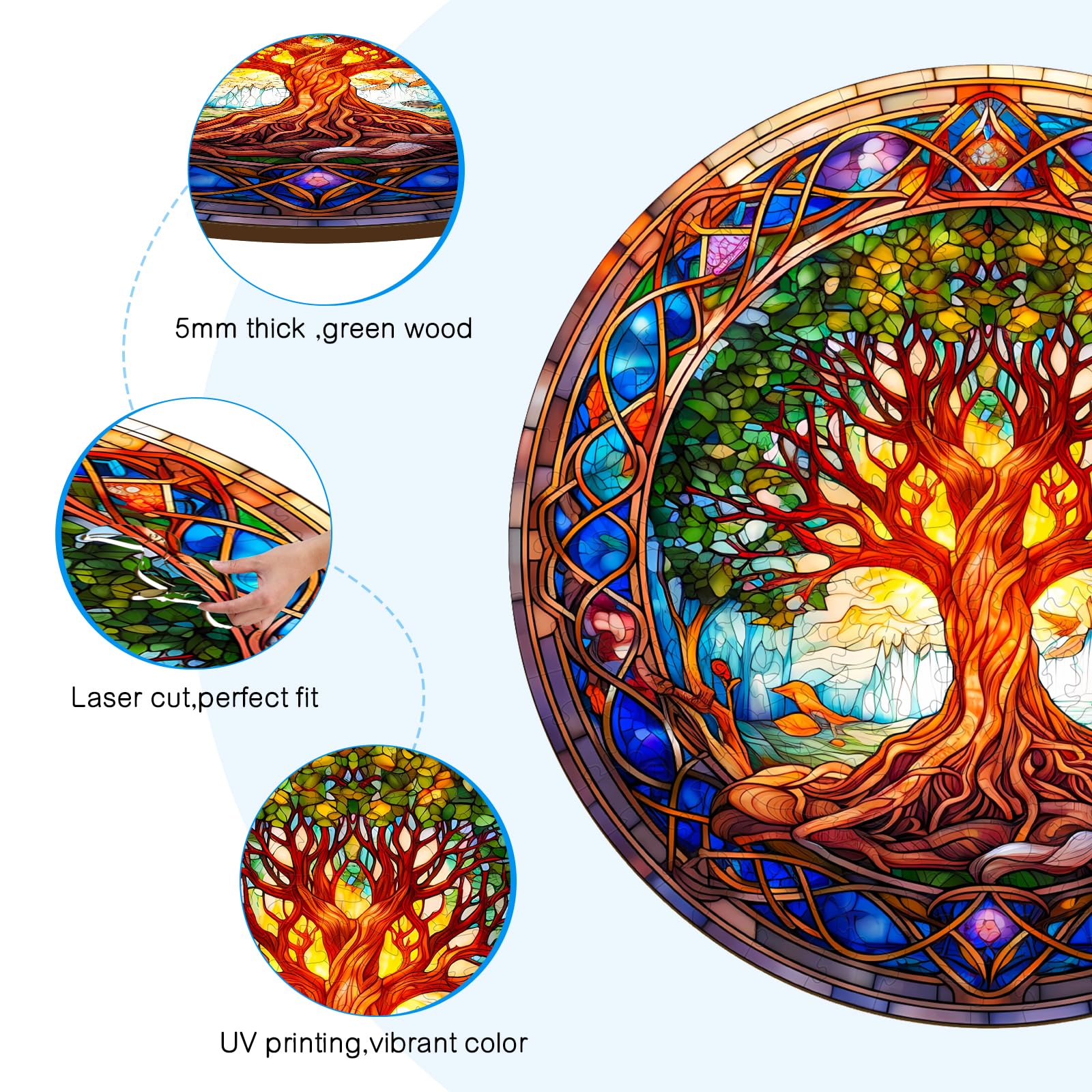 Aeekdook Tree of Life puzzle side view highlighting precision-cut pieces.