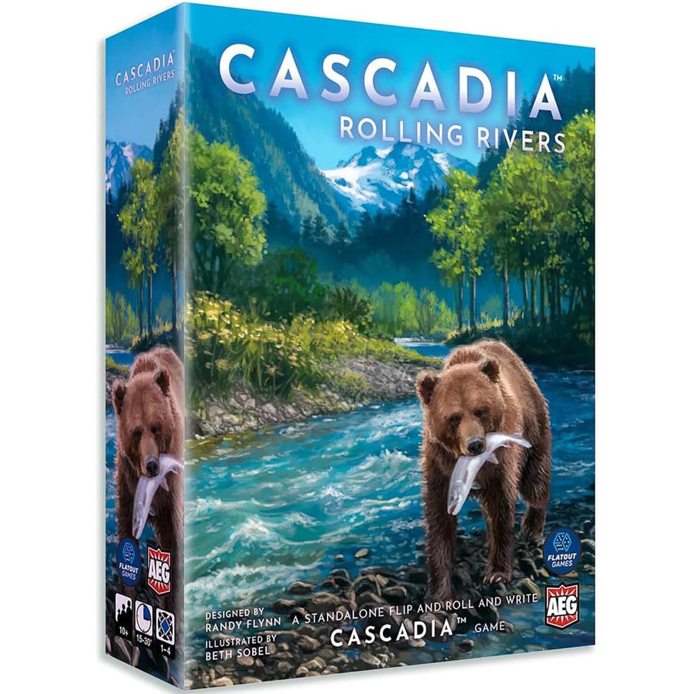 AEG Cascadia Rolling Rivers dice game showing habitats, ideal for family game night