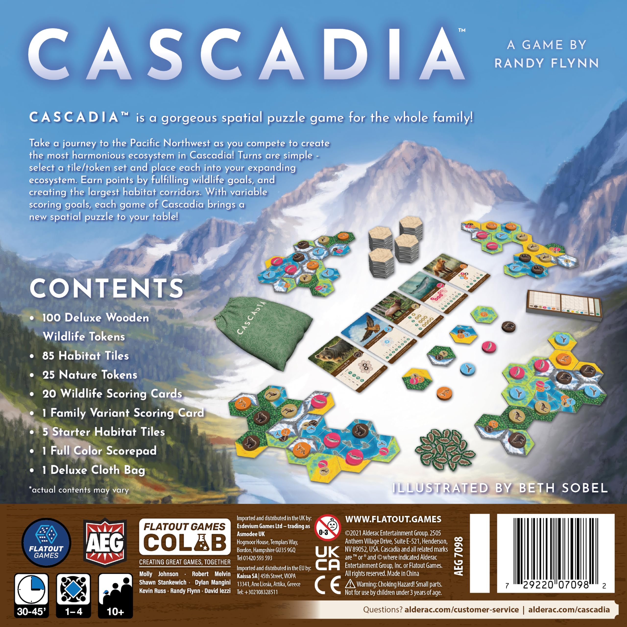 AEG Cascadia wildlife tokens on natural scenery support tactical placement and varied scoring.