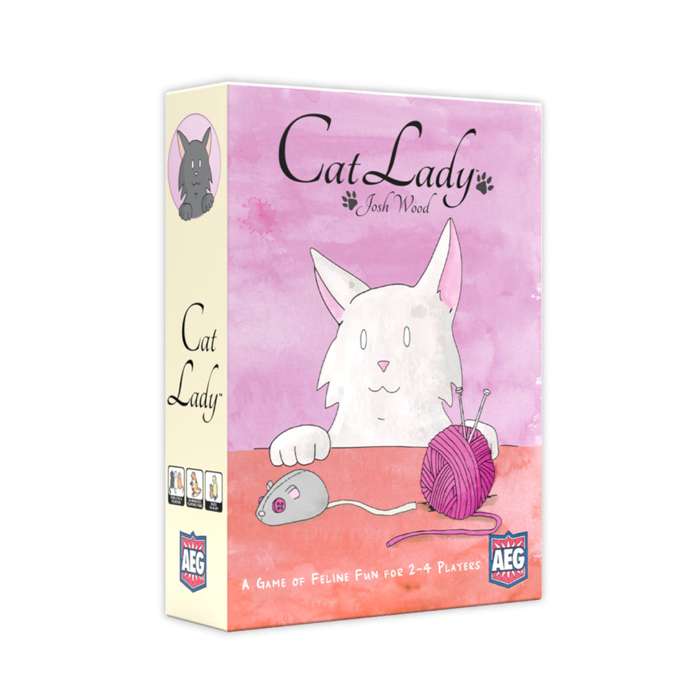 AEG Cat Lady board game cover with colorful cats for quick family fun.