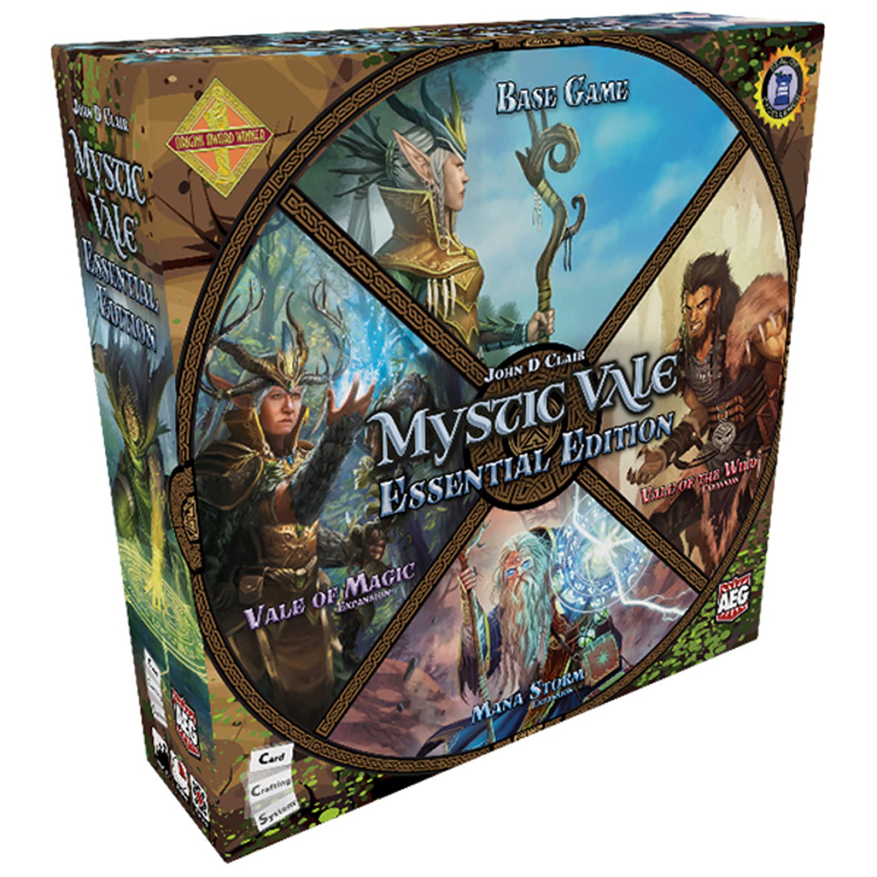 AEG Mystic Vale expansions image highlighting Vale of Magic, Vale of the Wild, and Mana Storm features.
