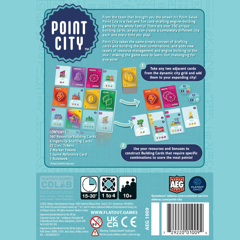 AEG Point City building cards showcase diverse structures to strategize scoring.
