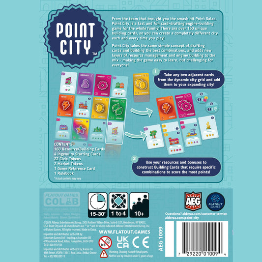 AEG Point City building cards showcase diverse structures to strategize scoring.
