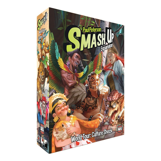 AEG Smash Up World Tour Culture Shock expansion box, vibrant cards for quick, social strategy.