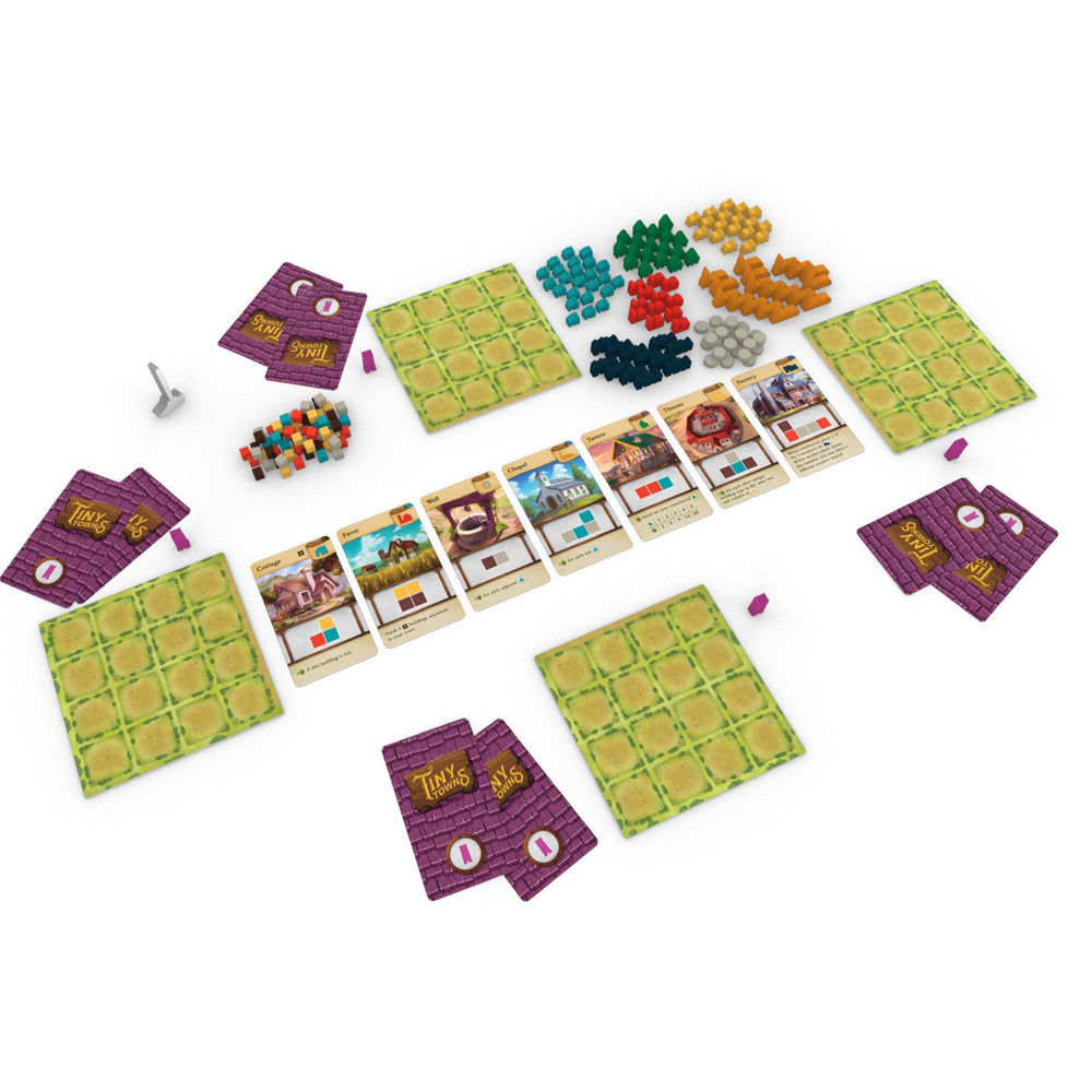 AEG Tiny Towns building tiles placement on a 4x4 grid