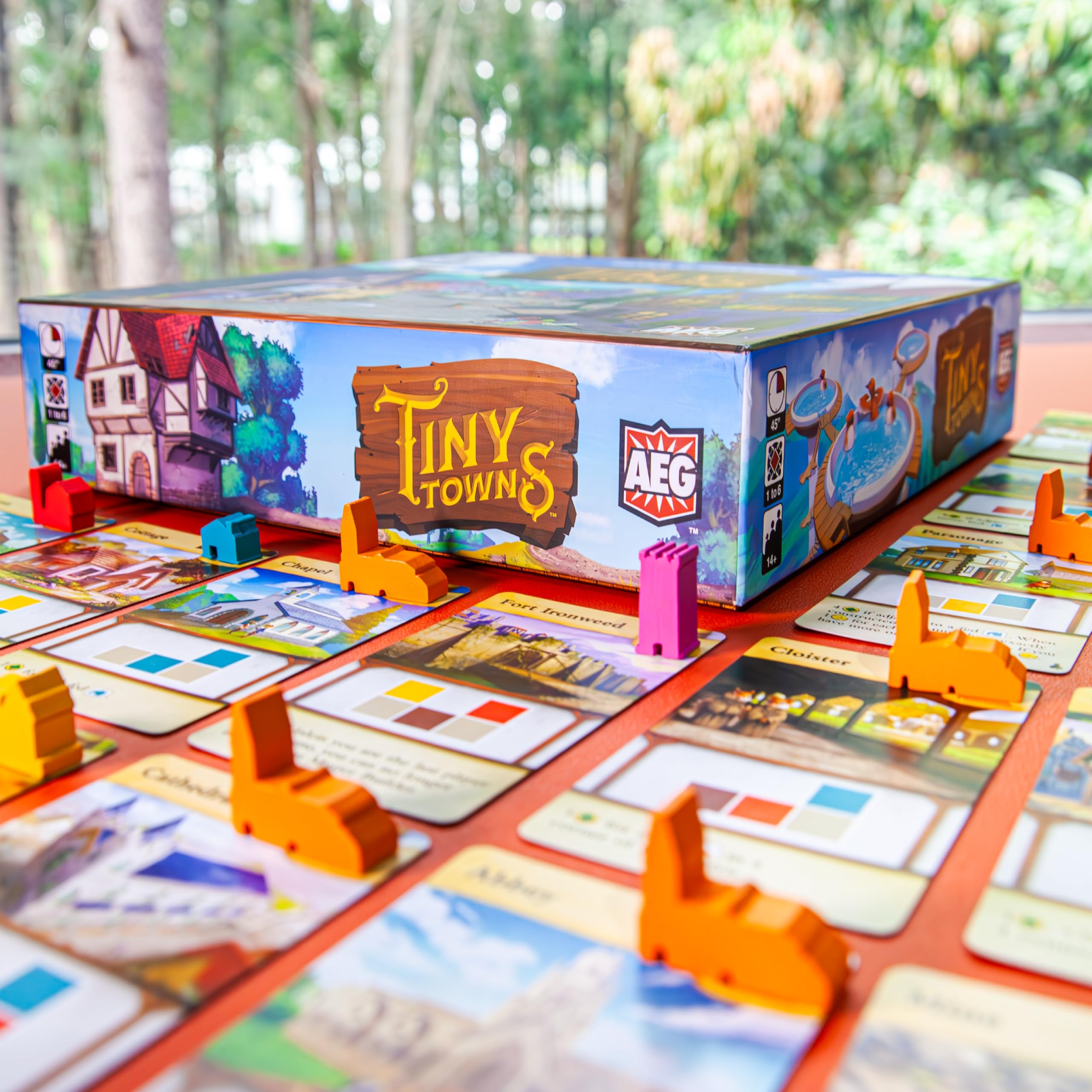 AEG Tiny Towns 4x4 grid emphasizes spatial planning and optimization