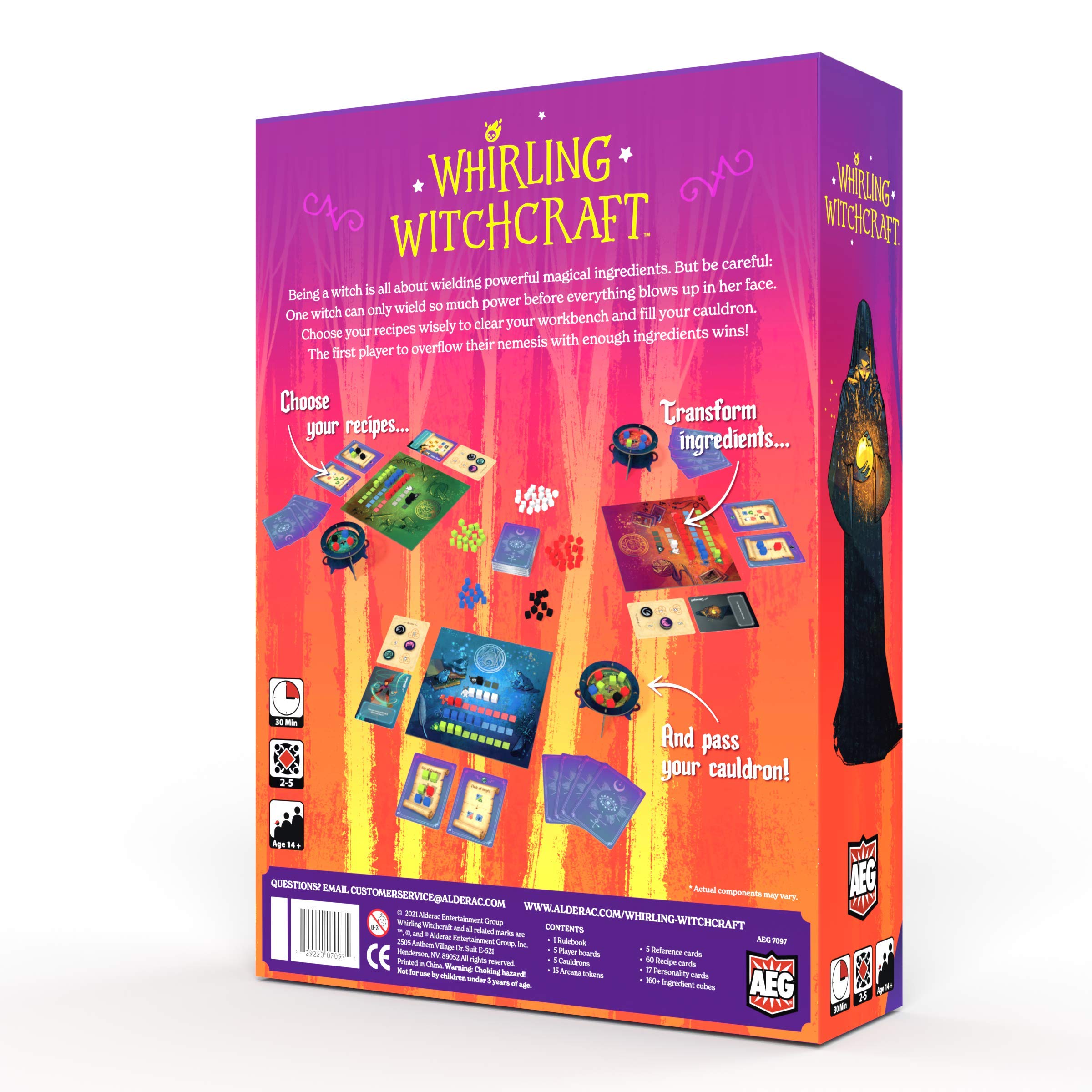 AEG Whirling Witchcraft ingredients pieces on a bright table for tactile play.