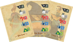 AEG Whirling Witchcraft player tokens and cauldron setup on table.