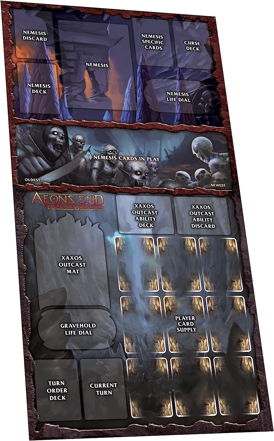 Indie Boards and Cards Aeon’s End Legacy Gravehold player aids image demonstrates drafting choices