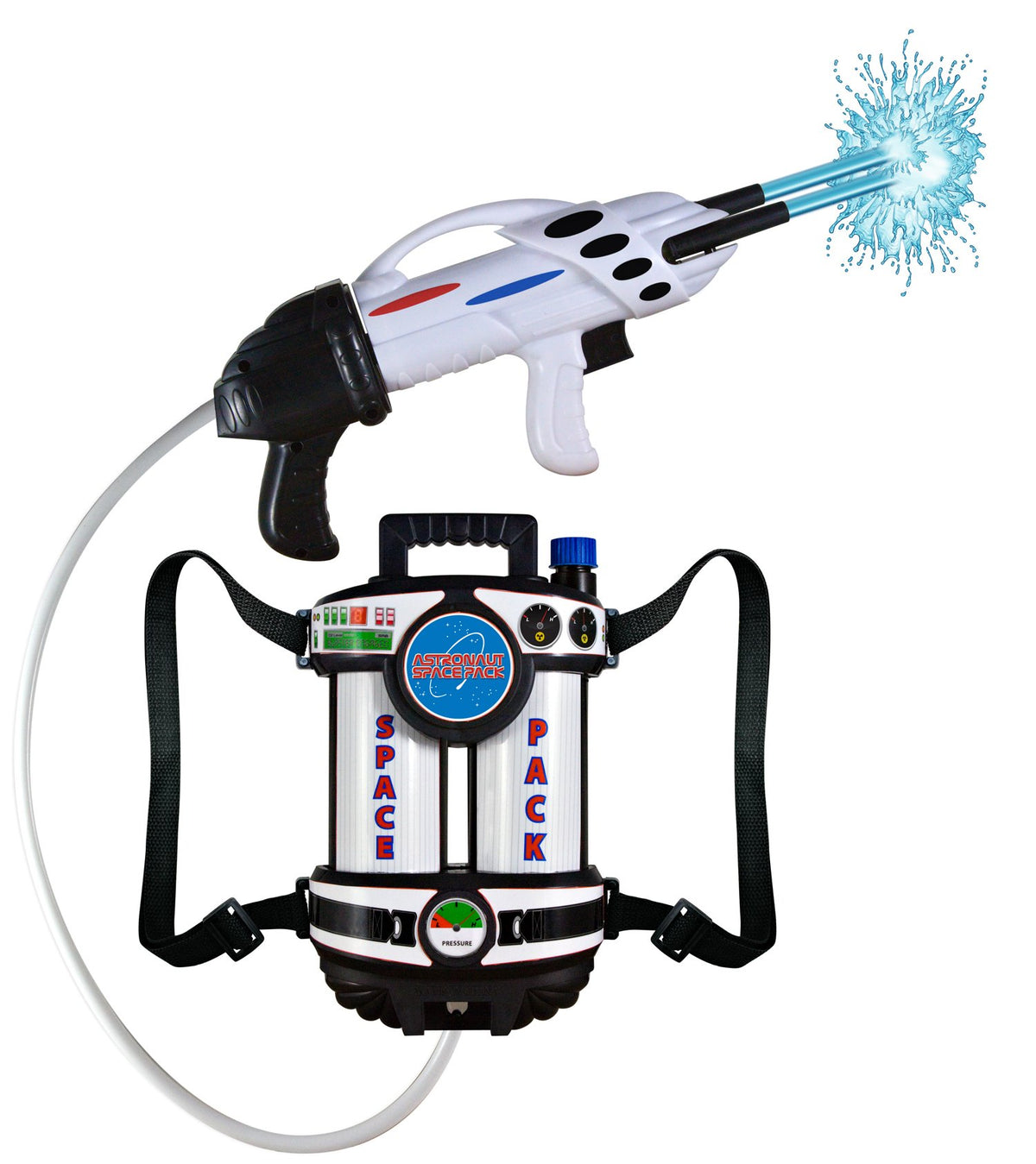 Aeromax astronaut space pack showing backpack design for hands-free play.
