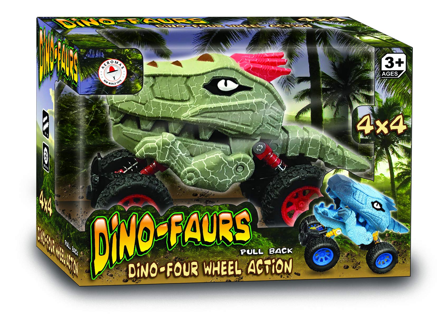Aeromax Dino-Faurs 4x4 PVC wheels provide solid traction on carpet and hard floors.
