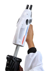 Water blaster with twin tanks offers easy-fill for longer spray fun.