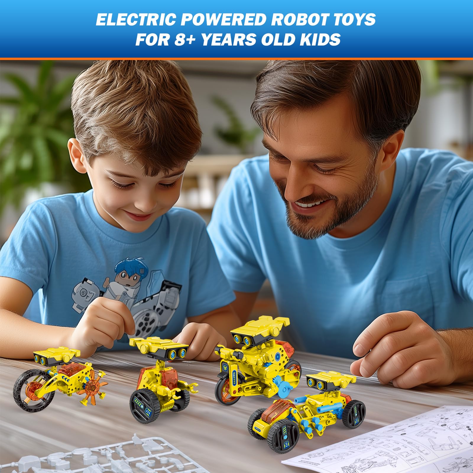 AESGOGO-kid-building-robot shows easy assembly for ages 8 and up.