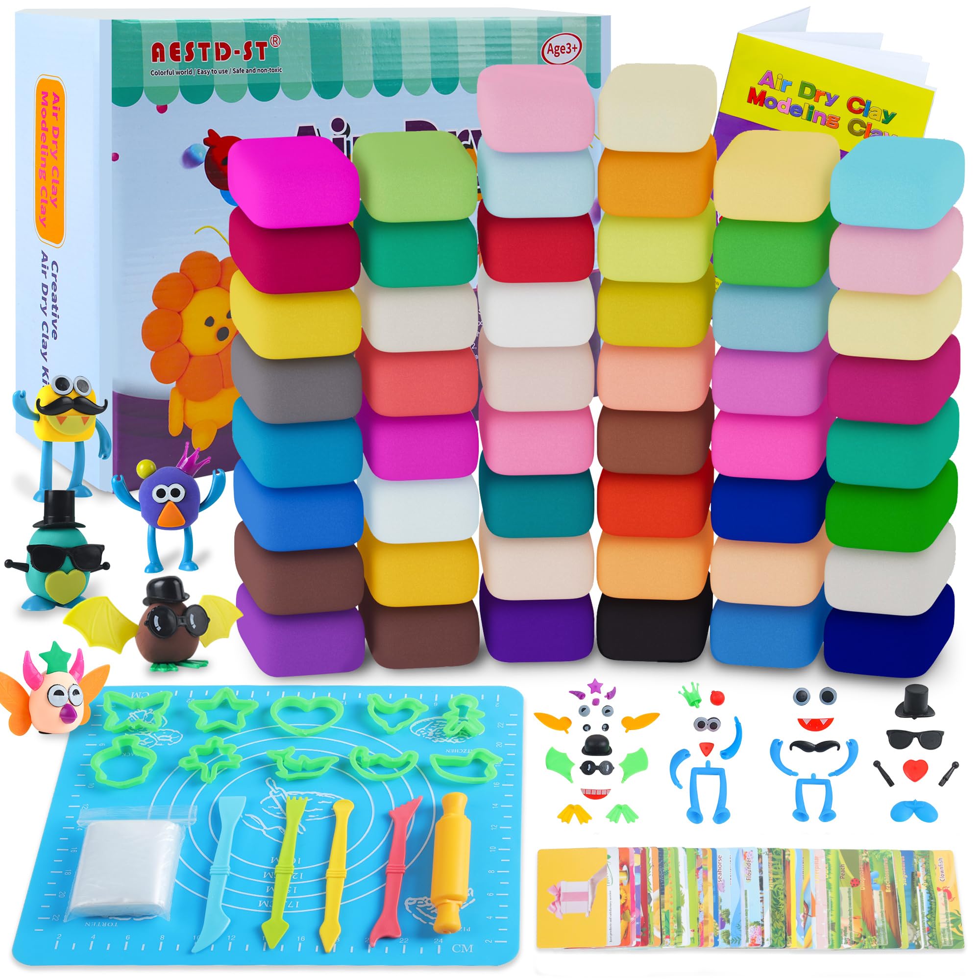 Aestd-ST air dry clay set with 50 colors supports kid creativity and mess-free crafts.