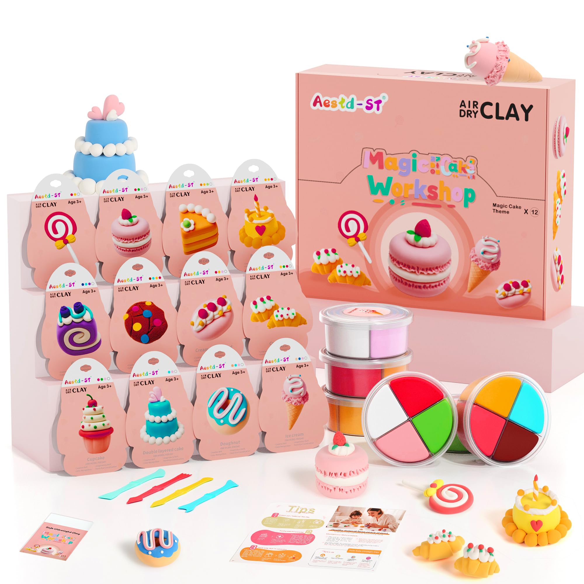 Aestd-ST Air Dry Clay Kit cake-theme 12 boxes for creative, kid-friendly dessert crafts.