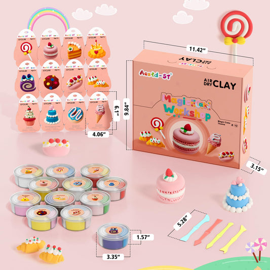 Aestd-ST clay kit colors and tools for easy, colorful cake model making.