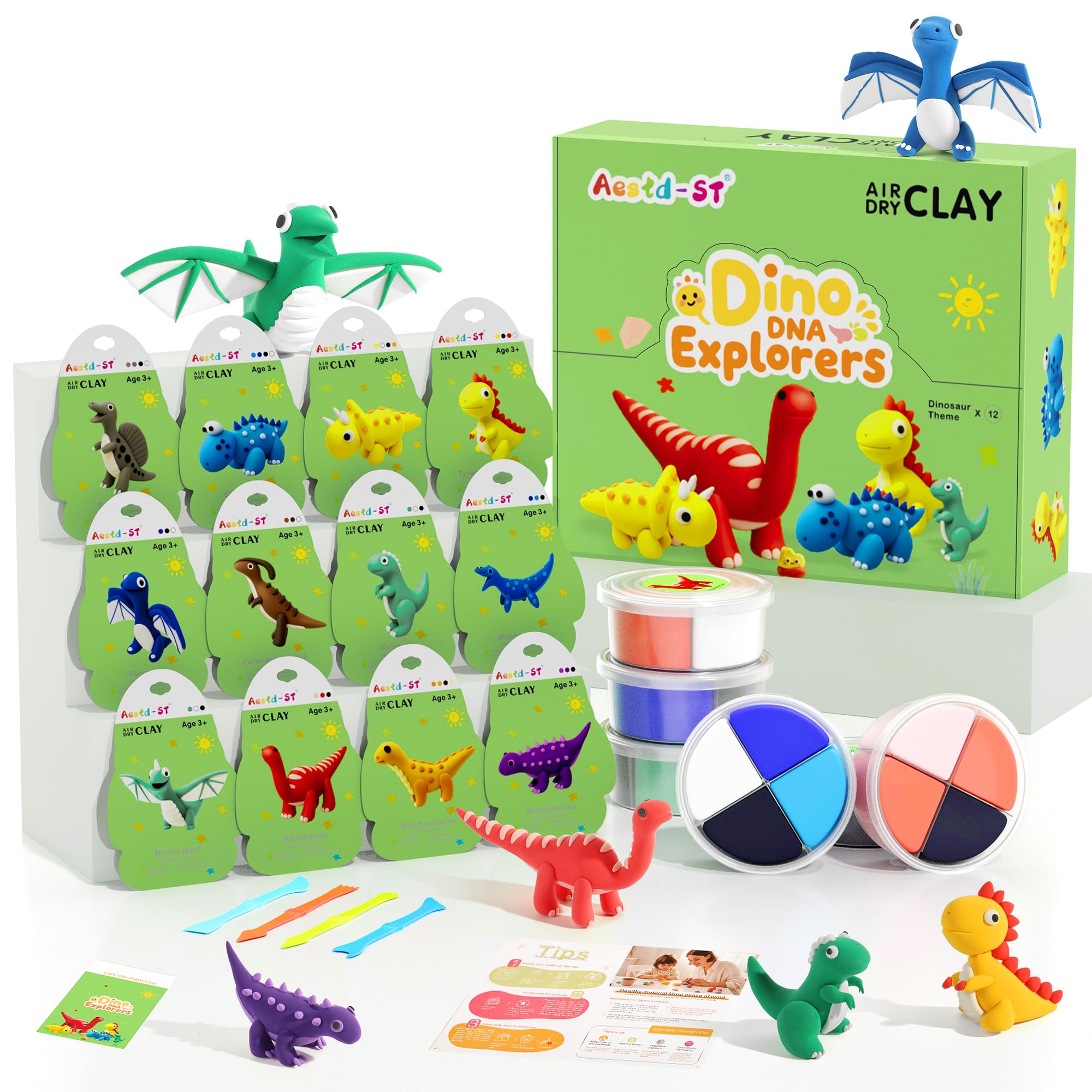 Aestd-ST air dry clay kit with dinosaur theme packaging shown for creative kids' crafts