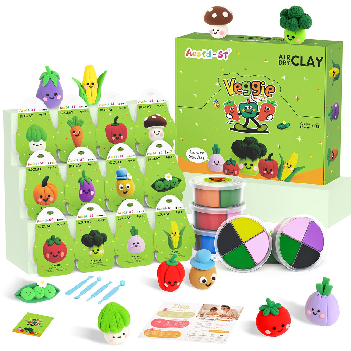 Aestd-ST air dry clay kit vegetable theme boxes for easy, mess-free creativity.