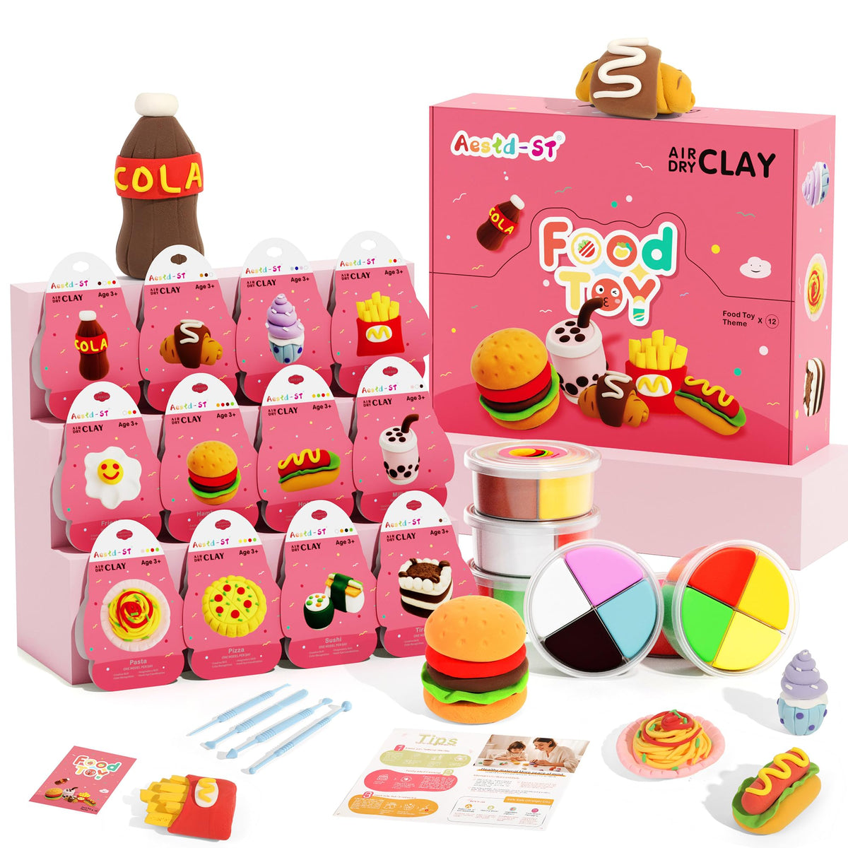 Aestd-ST air dry clay box with food toy theme promotes creative play and easy storage.