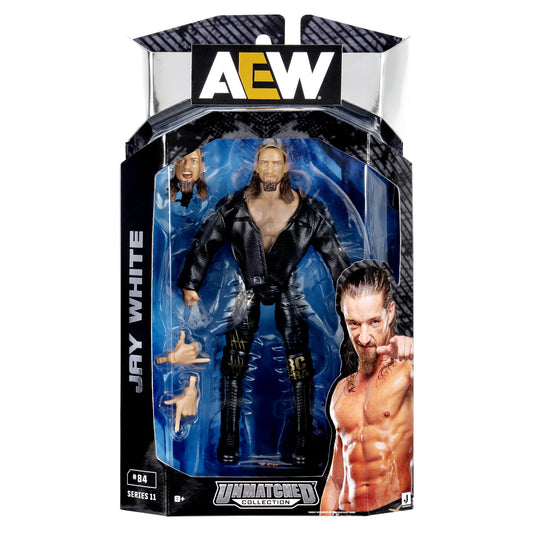 AEW Jay White Unmatched Series 11 front view figure showing detailed sculpt and poseability.