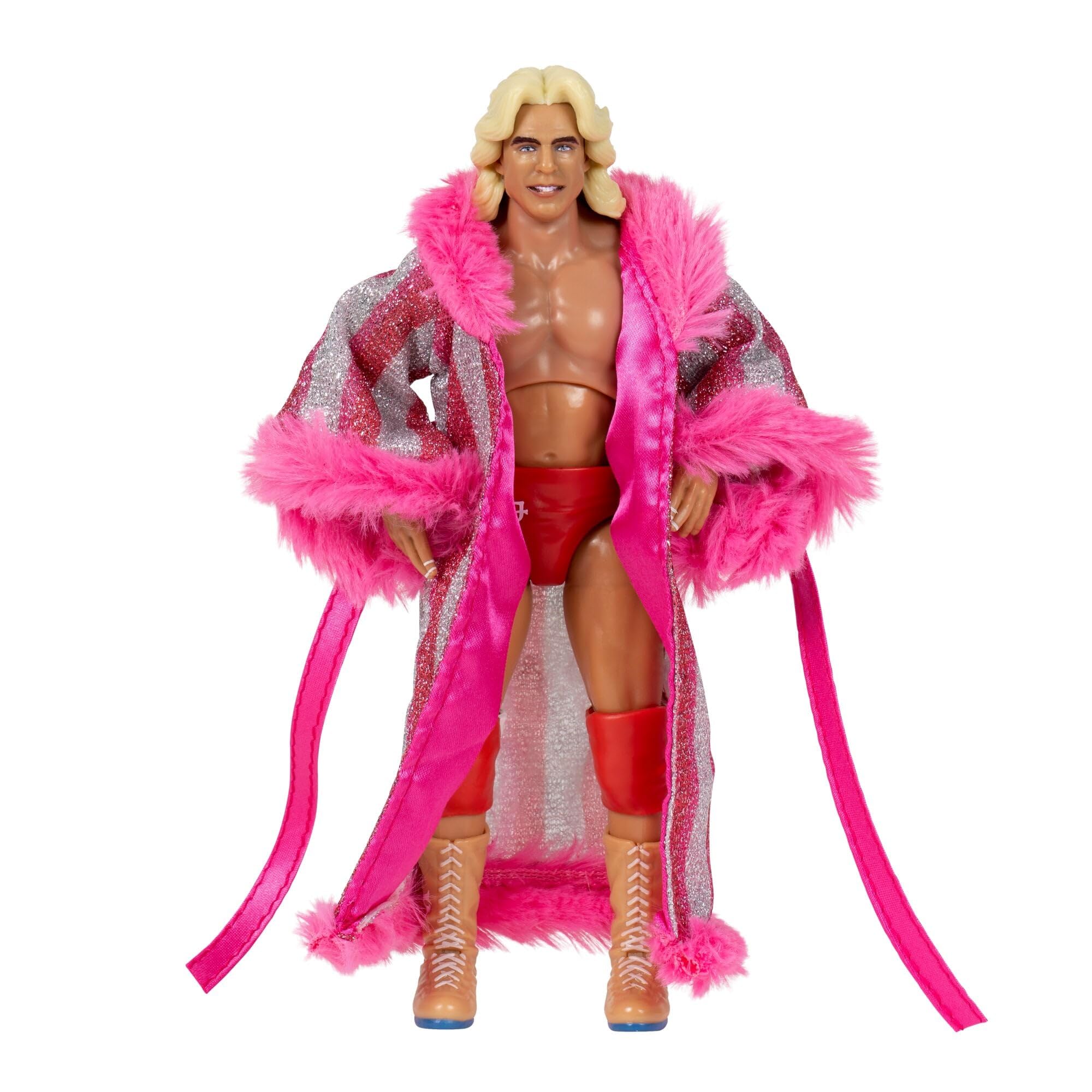 AEW Ric Flair figure in-ring pose highlighting classic wrestling style for posing