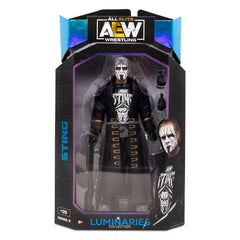 AEW Sting 6-inch figure side view in entrance gear for display.