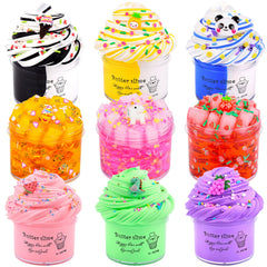 Aeyiakov 9-pack slime kit in colorful packaging for easy gifting and storage.
