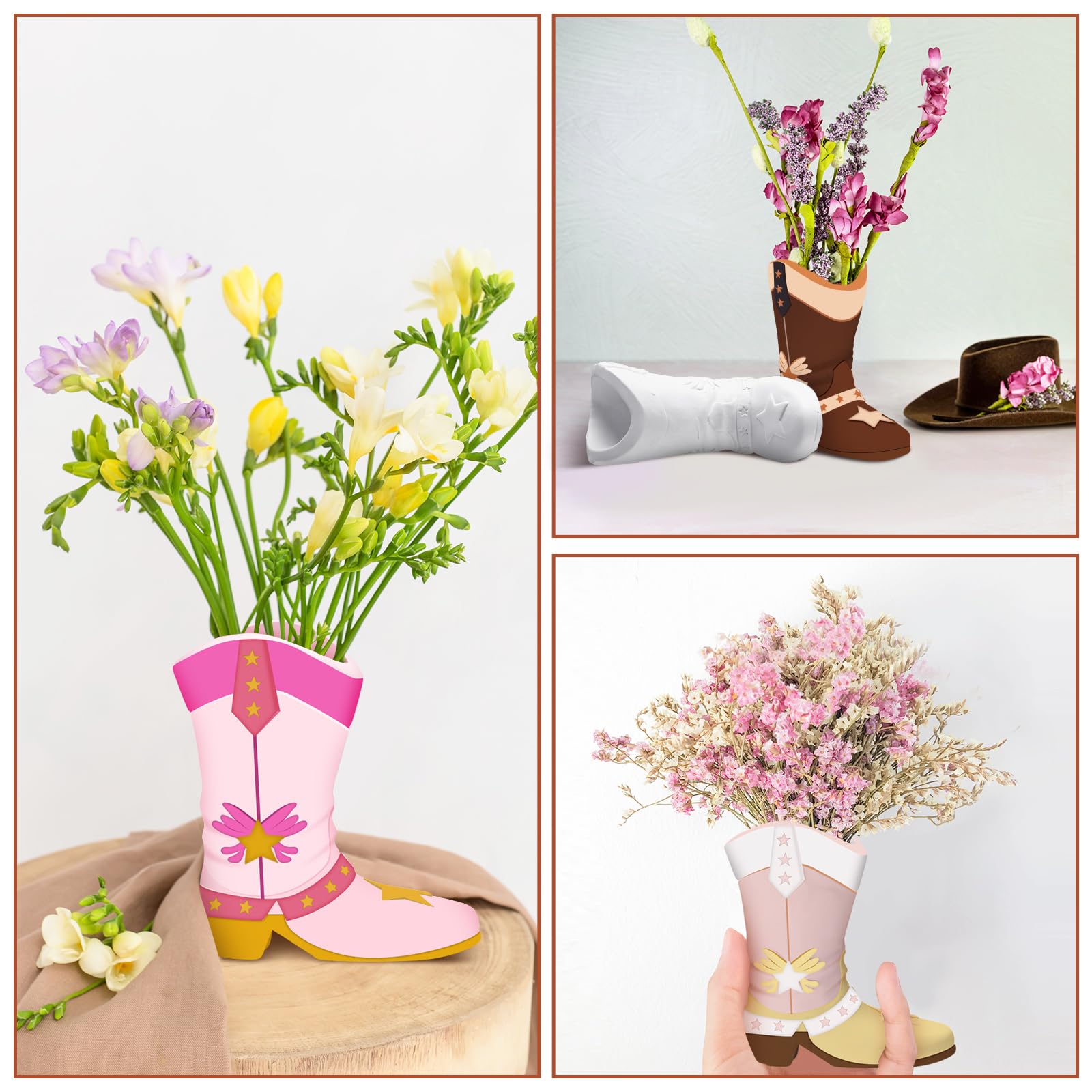 Affrolling cowboy boot vase packaging—six-pack craft kit ideal for group activities