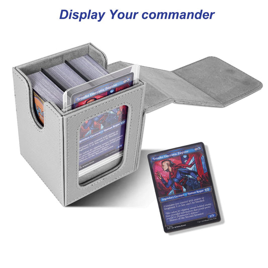 Inside view of AFIING MTG deck box showing a commander window and organized layout.