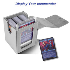Inside view of AFIING MTG deck box showing a commander window and organized layout.