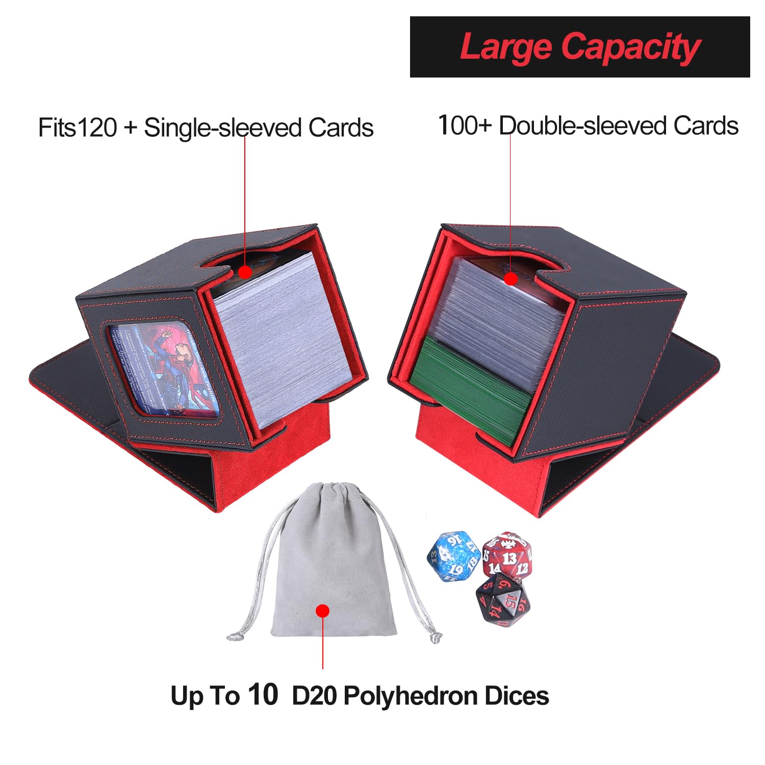 AFIING deck box interior with double-sleeved cards demonstrates organized protection.